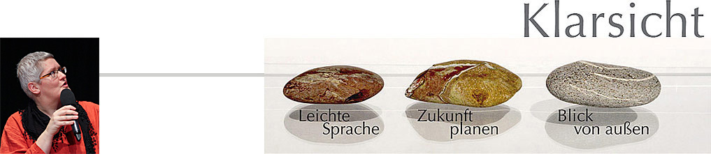 Bild: Klarsicht, Susanne Göbel - Leichte Sprache, Zukunft planen, Blick von außen und Link zur Startseite